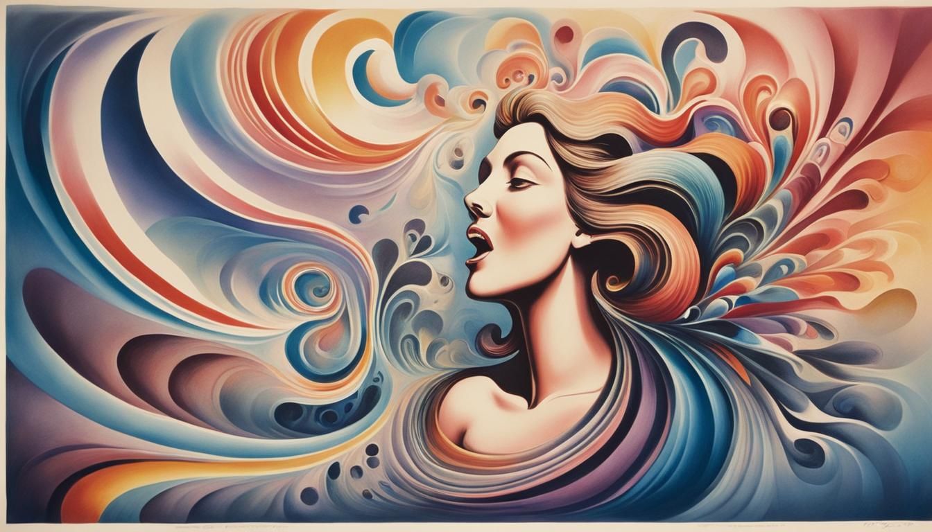 Singing the Duma,  en 1916, lithographie surrealiste dans des dégradés arc en ciel à la façon de Franz Sedlacek (Austrian, 1891-1945)_