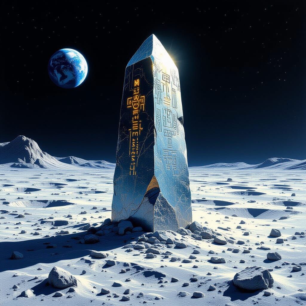 Magical Stone and Glass Monolith on the Moon