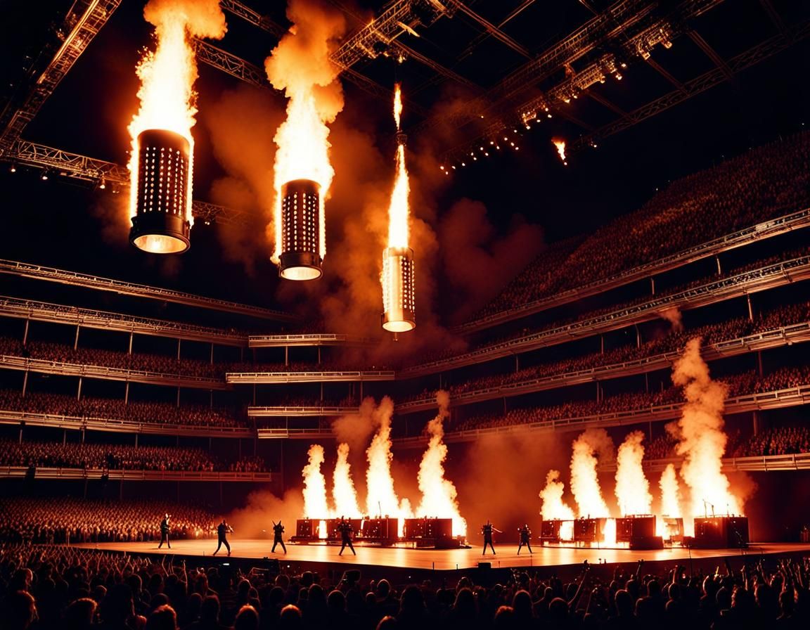 Long shot of stage of Wild Rammstein Concert performing Feuer Frei