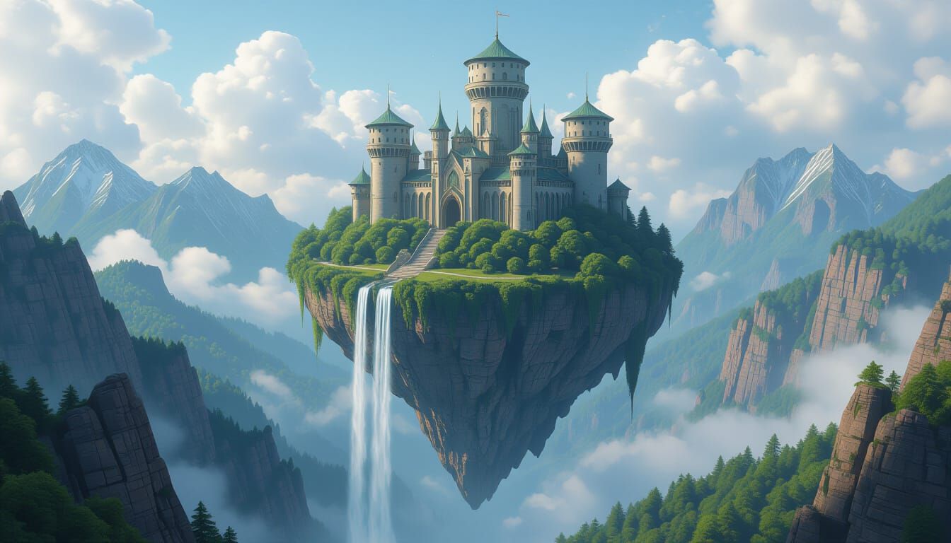 a floating island with a castle