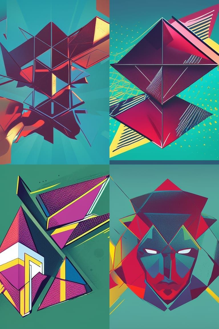 triangles comic book art, perfect, smooth Screen print, pop art, splash