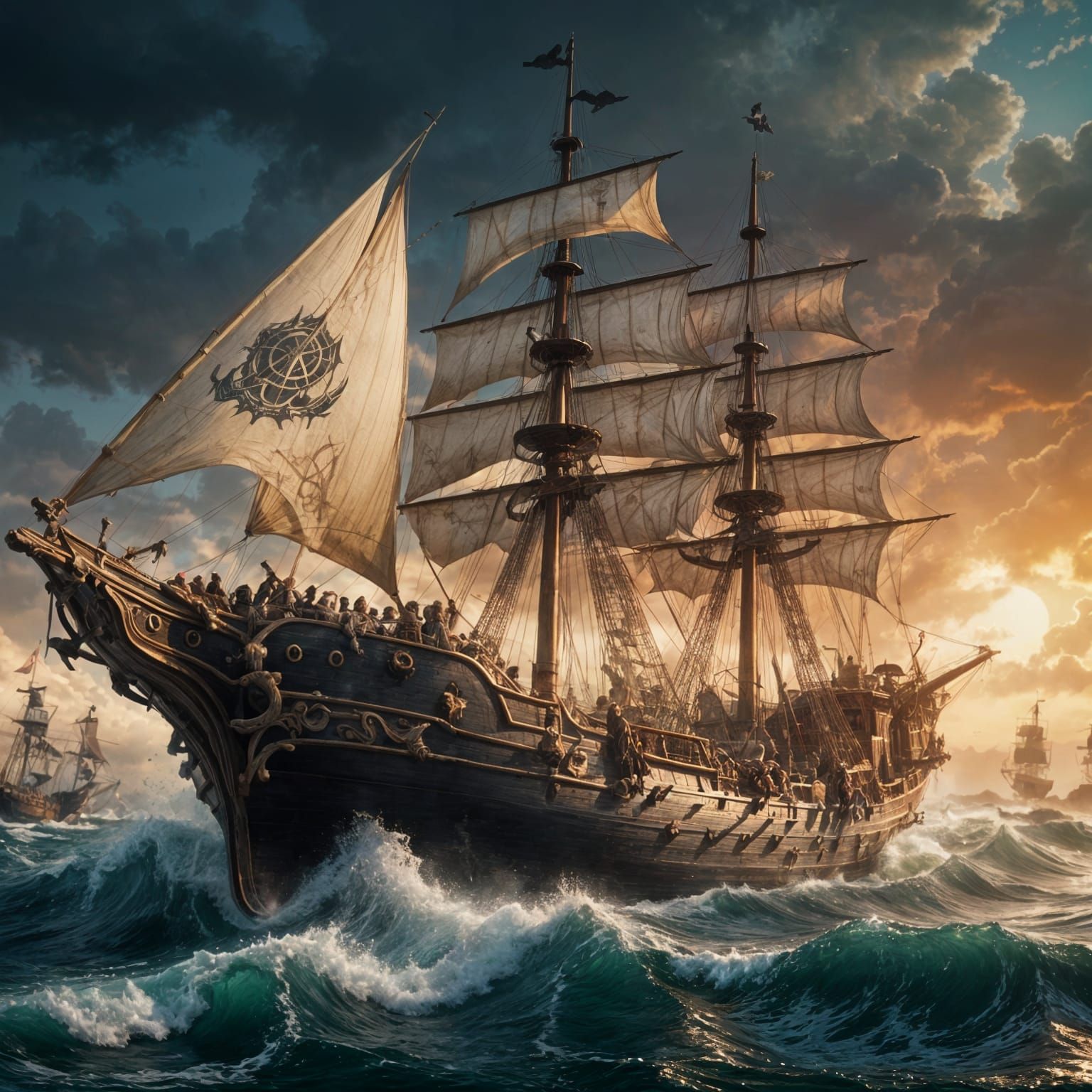 epic pirate ship sailing out of a storm  by @Connor Neary