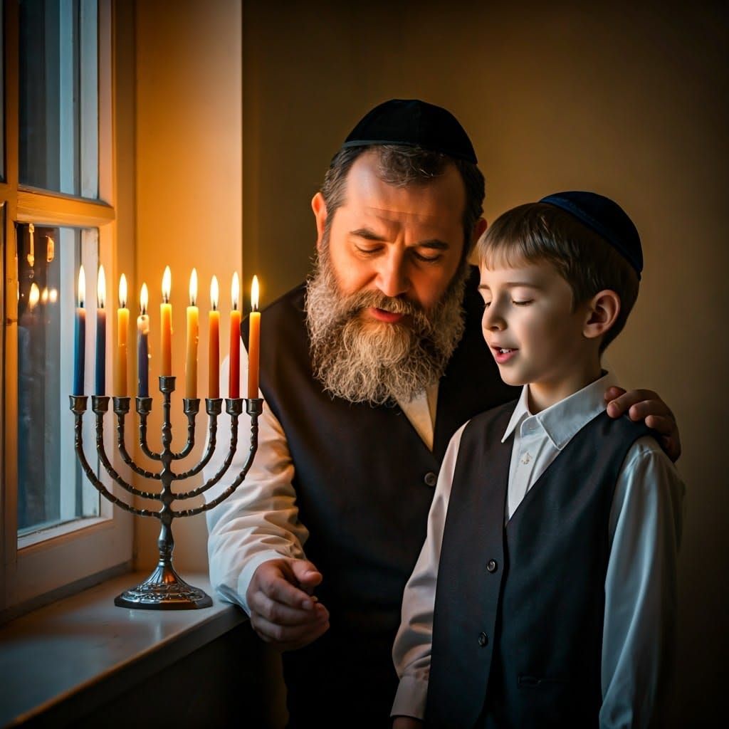 Traditional Hanukkah Moment in a Lithuanian Jewish Home in W...