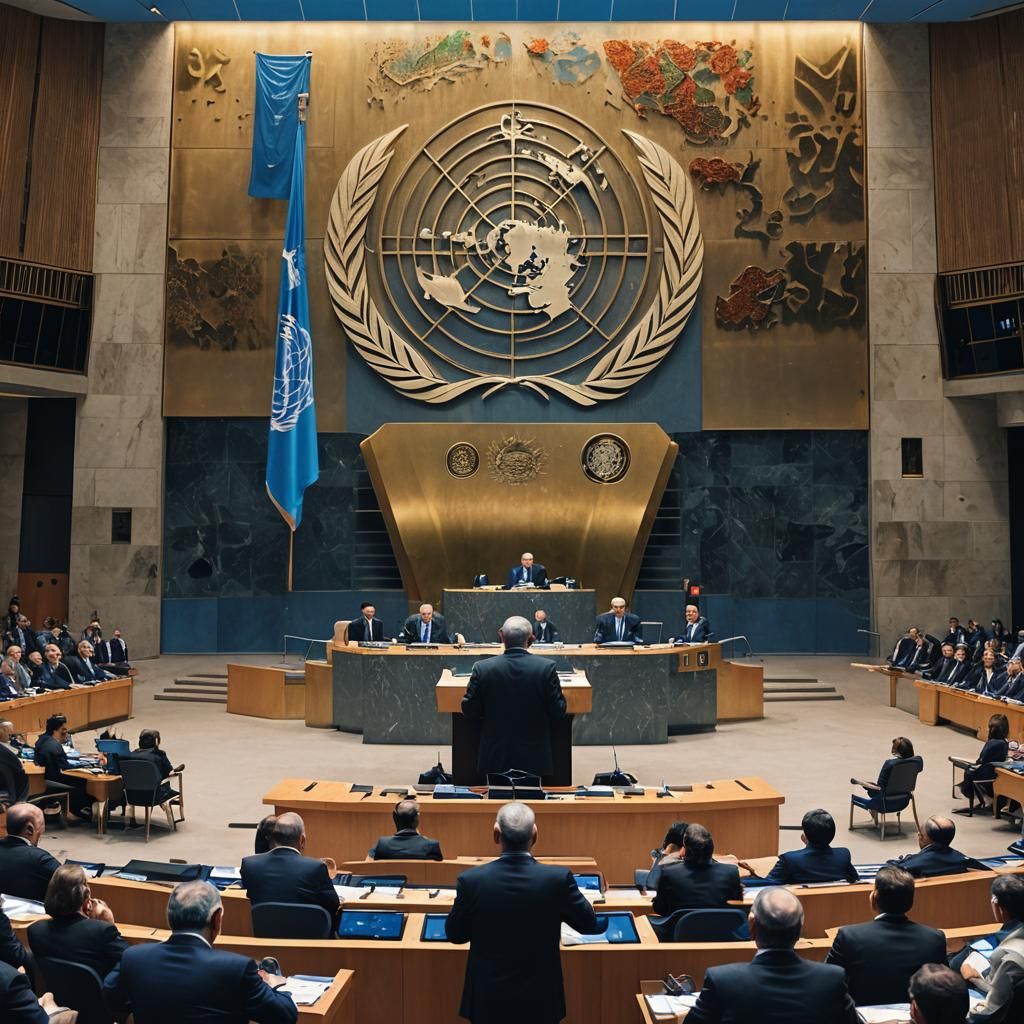 Netanyahu's UN Speech in Fantasy Art Style