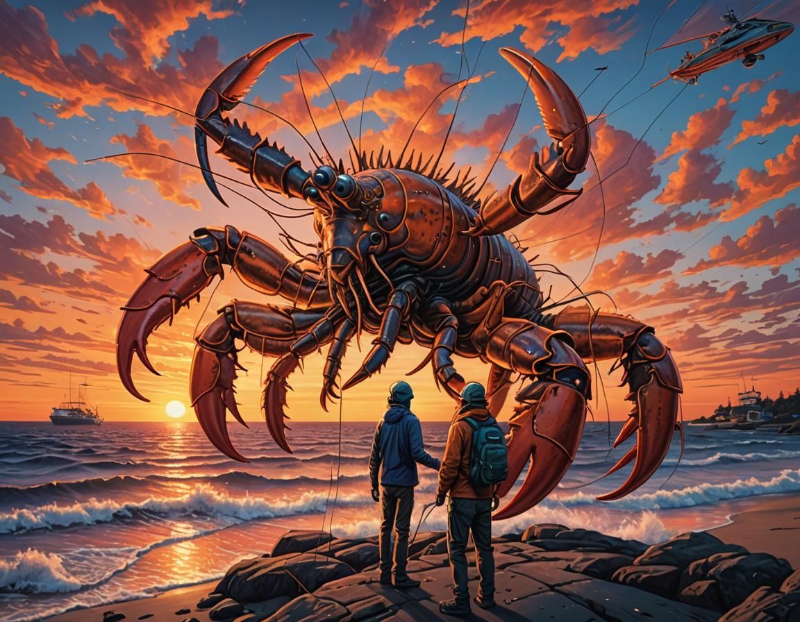 Anonymous Ray fighting a giant lobster