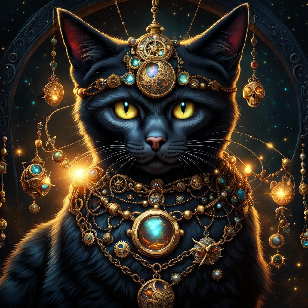 Black Cat, Golden Jewelry - AI Generated Artwork - NightCafe Creator