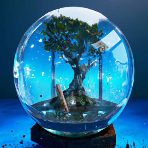 A Bonsai tree contained inside a crystal sphere