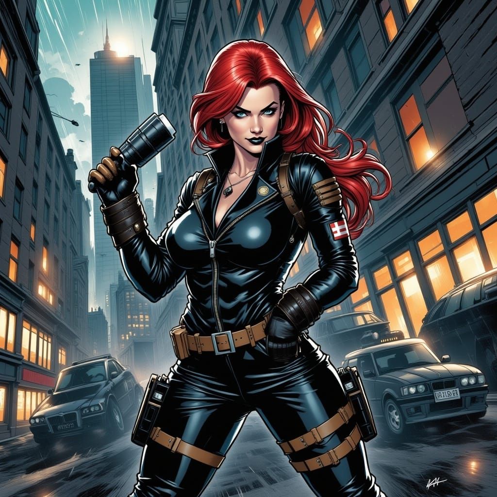 <lora:Comic Book FX:1.0> Black Widow  