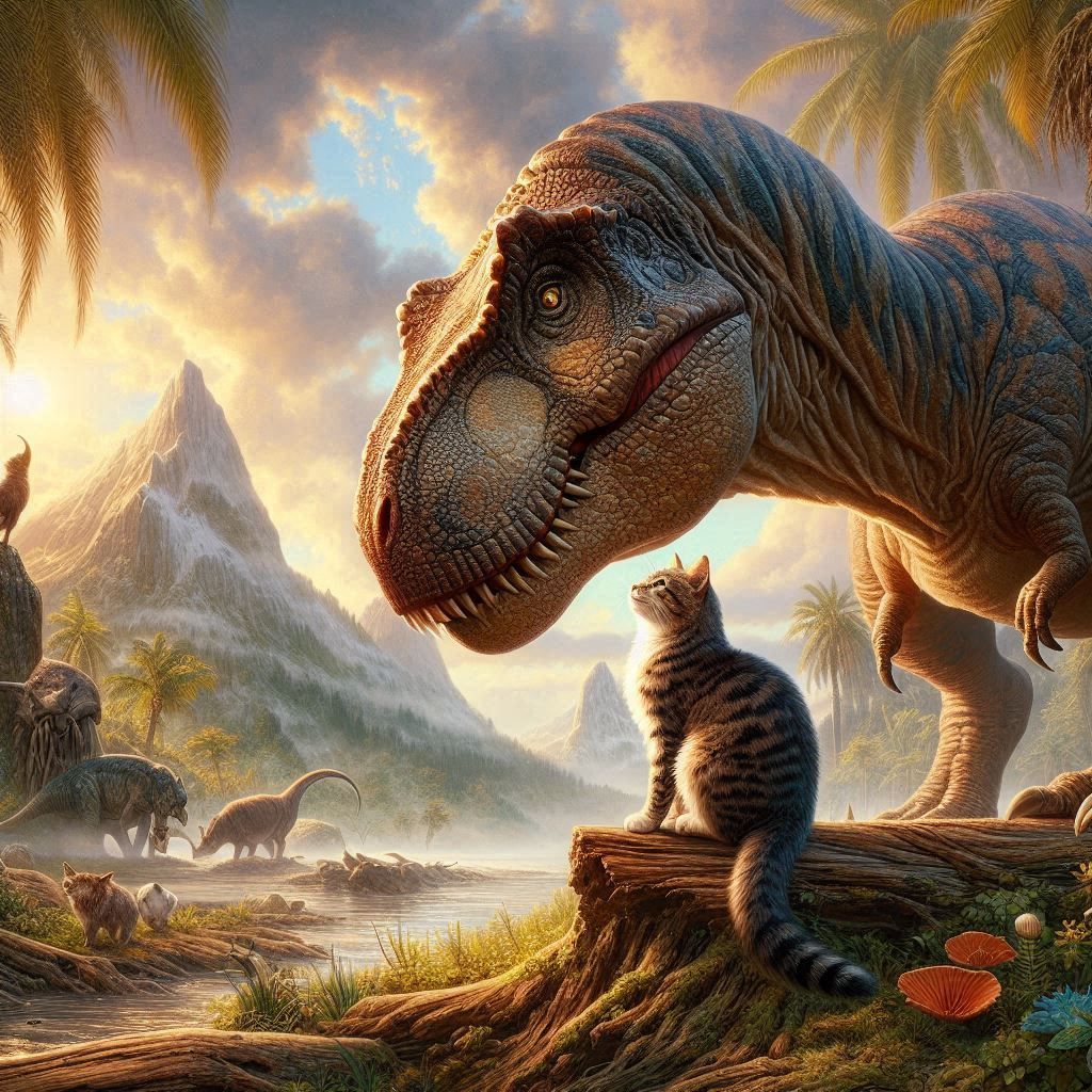 t-rex and cat