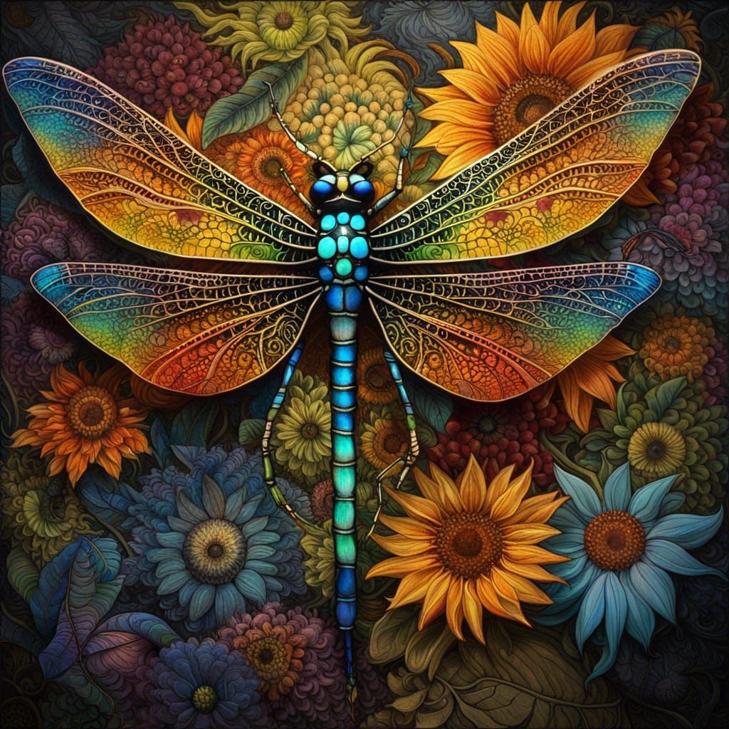 Magical Dragonfly with sunflowers - AI Generated Artwork - NightCafe ...