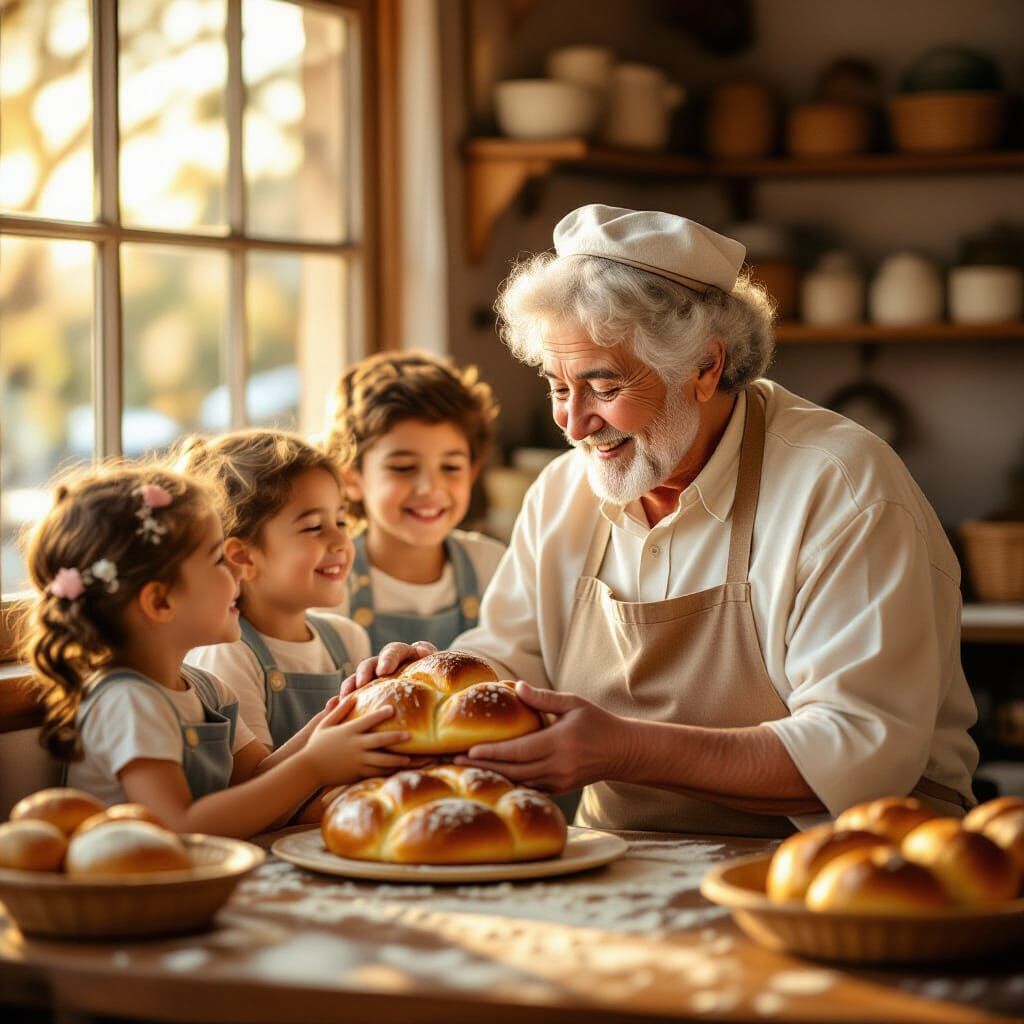 Heartwarming Scene of Baker Sharing Challah