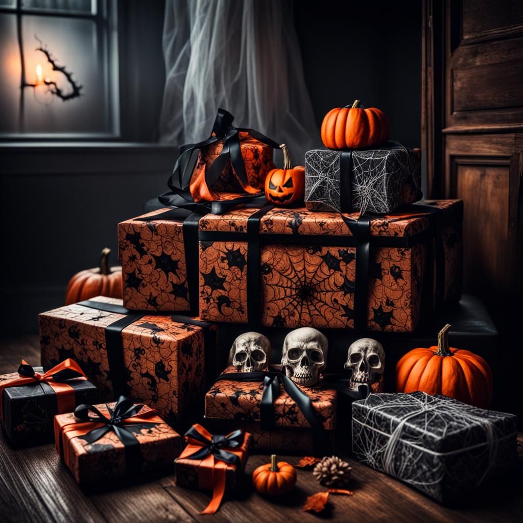 a pile of halloween presents 