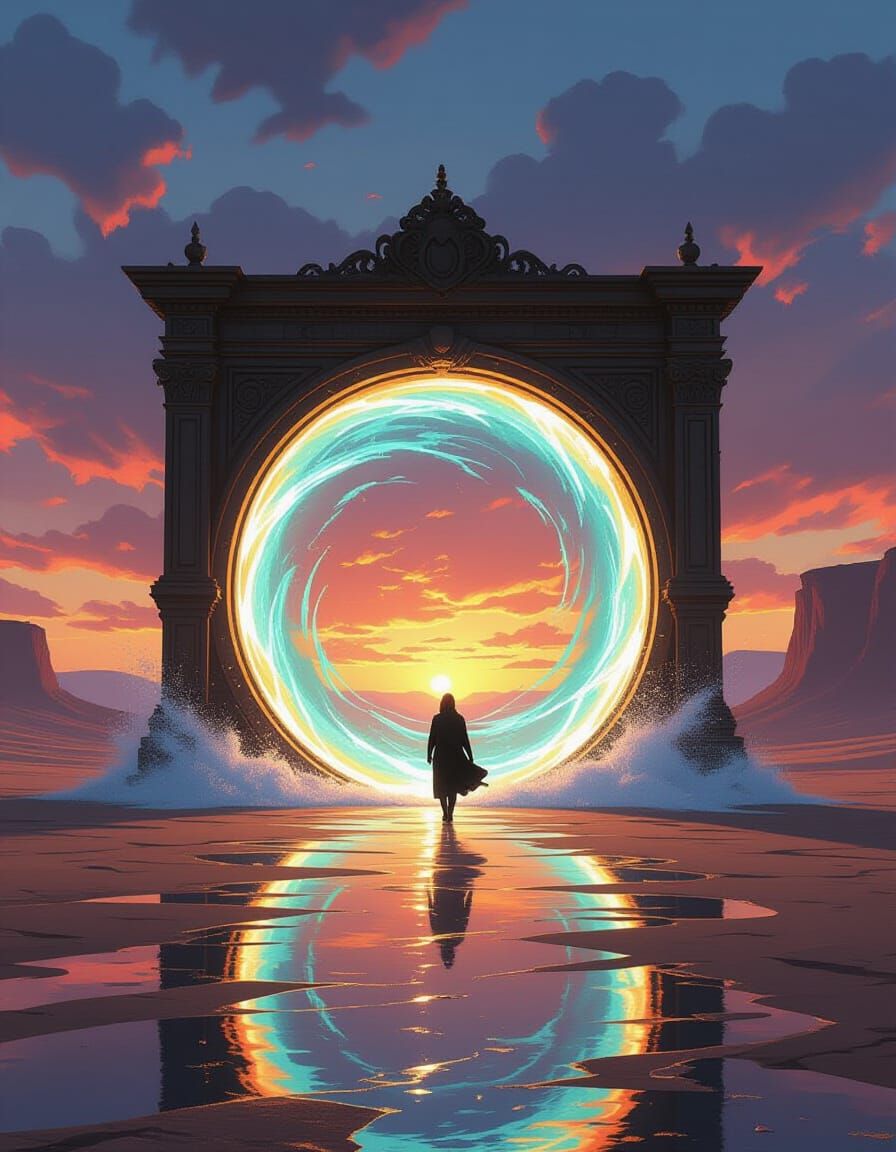 a breathtaking portal opening to another world, [portal type: glowing archway / swirling water vortex ...  by @Kosh