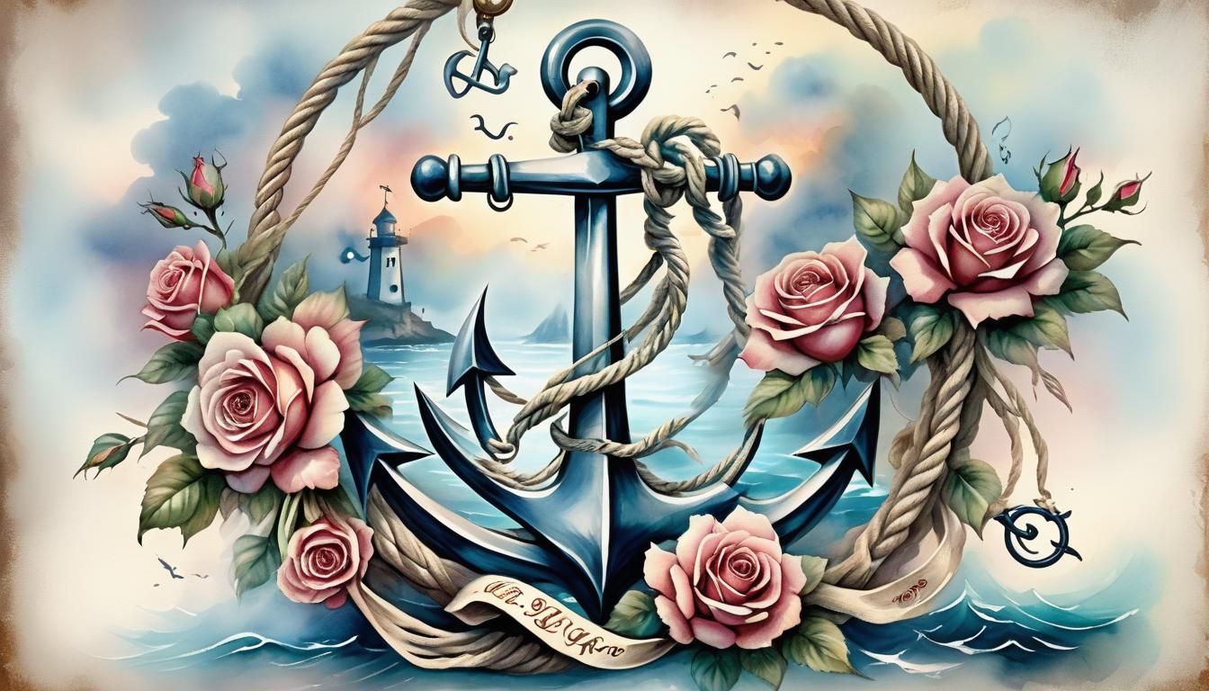 Vintage Sailor Anchor: A classic anchor with rope, adorned w...