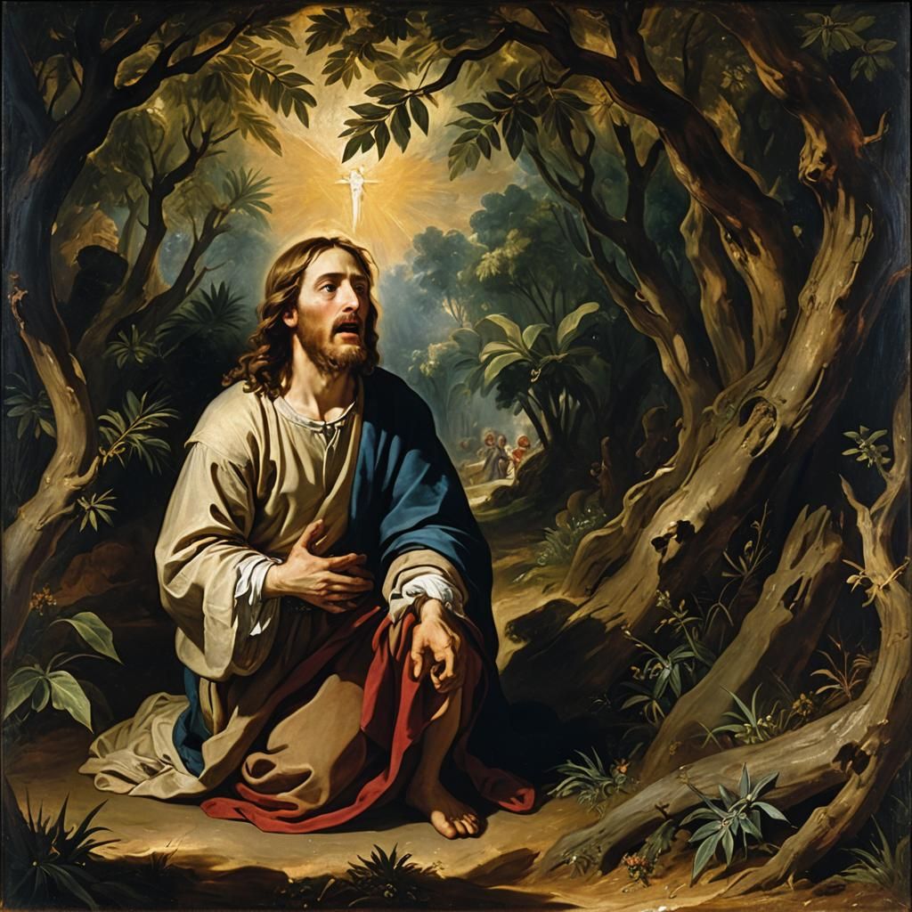 Agony Of Jesus Christ In Gethsemane Garden - Ai Generated Artwork 