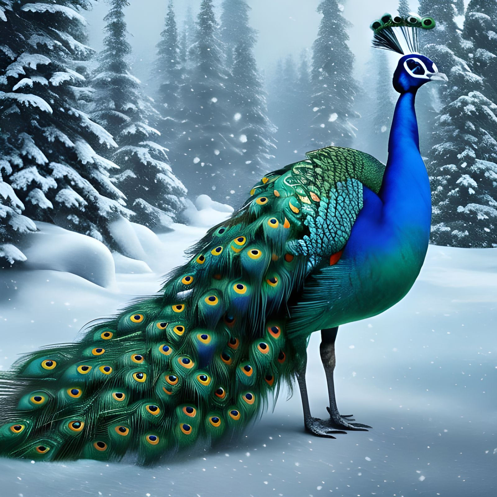 Peacock in the Snow - AI Generated Artwork - NightCafe Creator