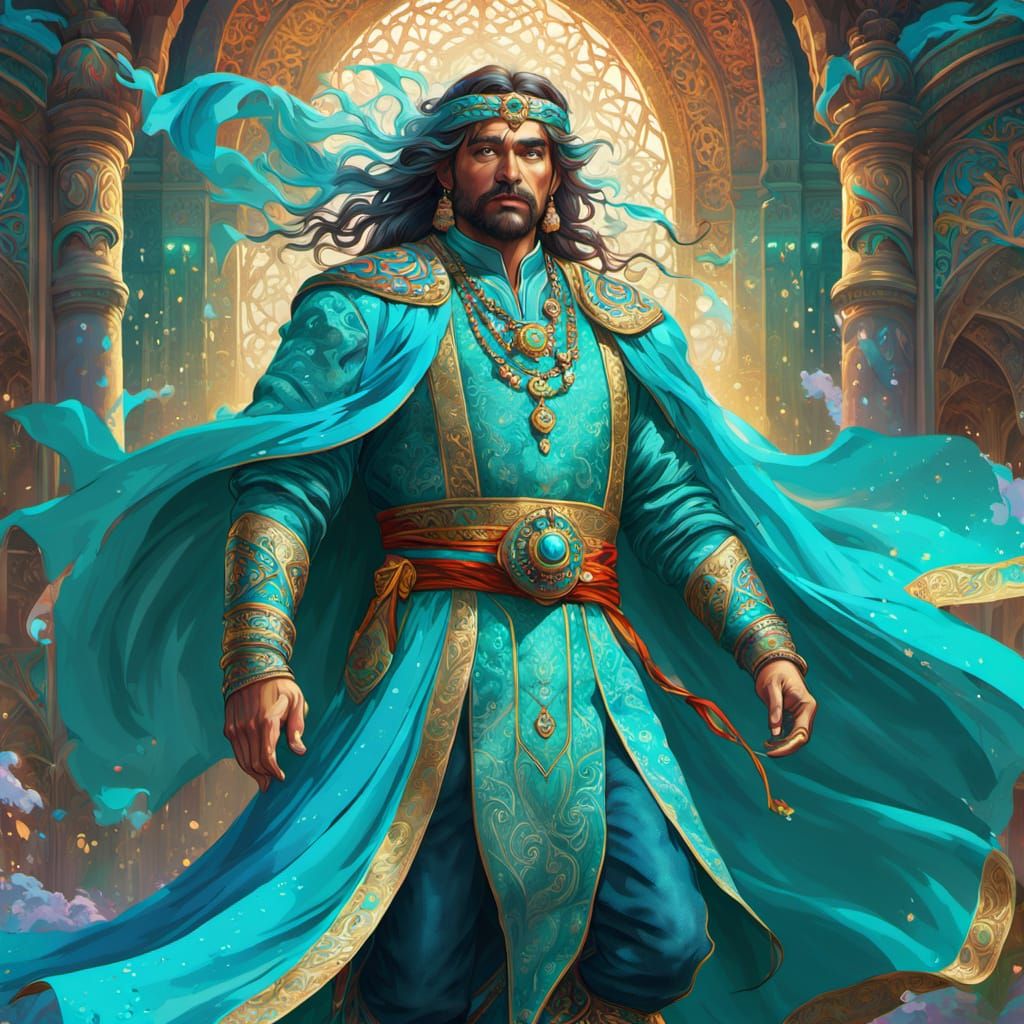 Turquoise, the brilliant blue-green color of the beautiful silks that dress the Bengali King ethereal ...  by @AliMar