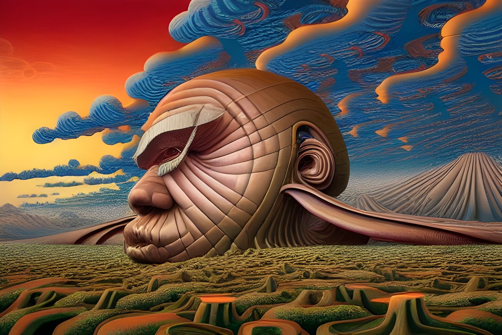 Surreal Head Sculpture in Complex Psychosphere