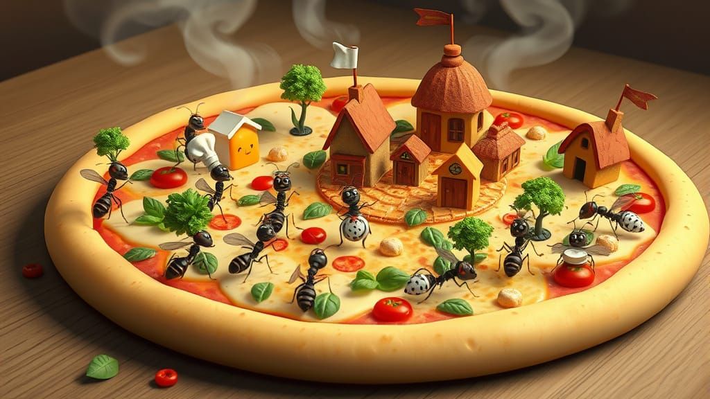 A village on a pizza, 3  by @undefined