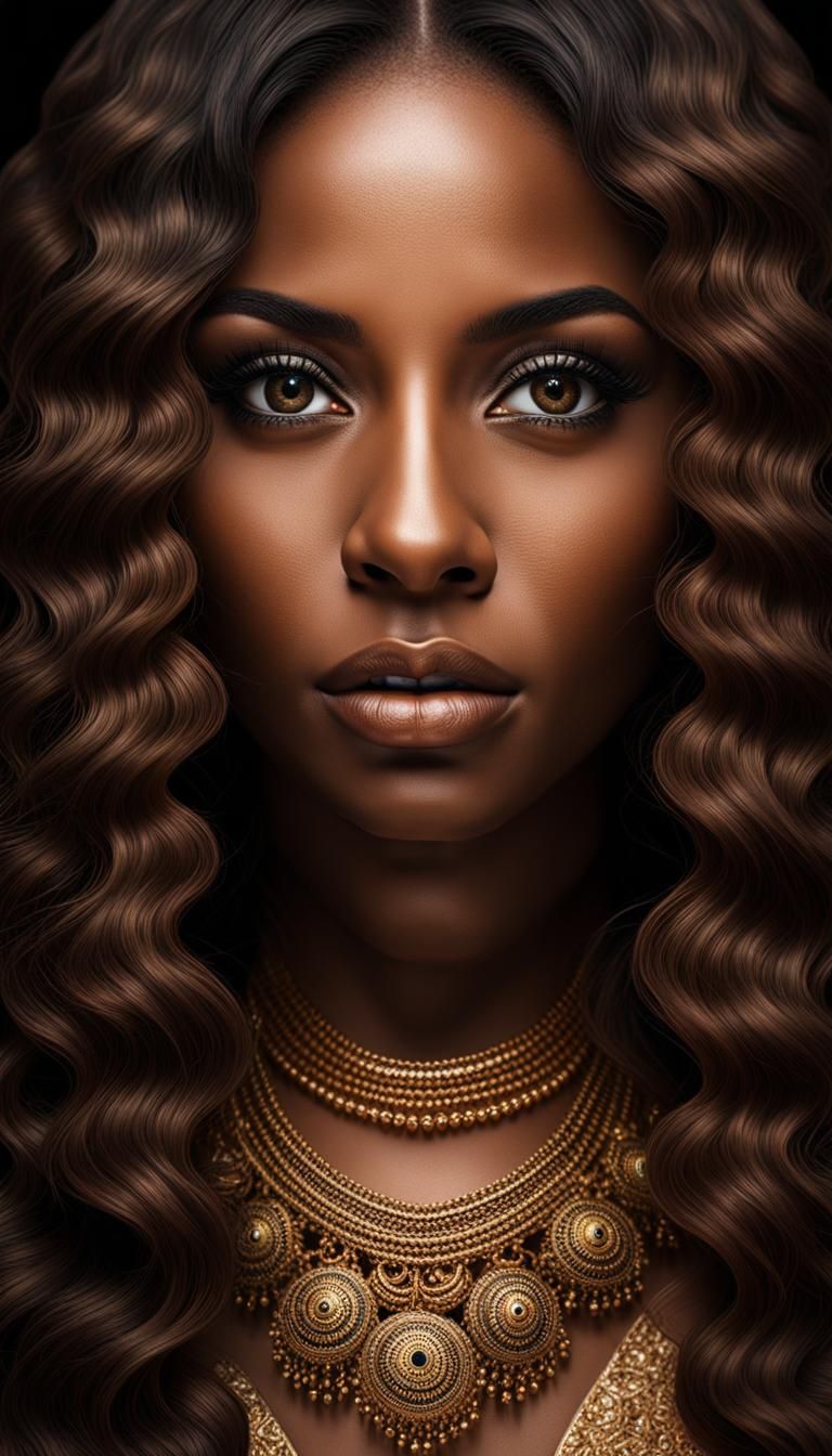 Black Woman, Long Wavy Hair, Brown Eyes - AI Generated Artwork ...