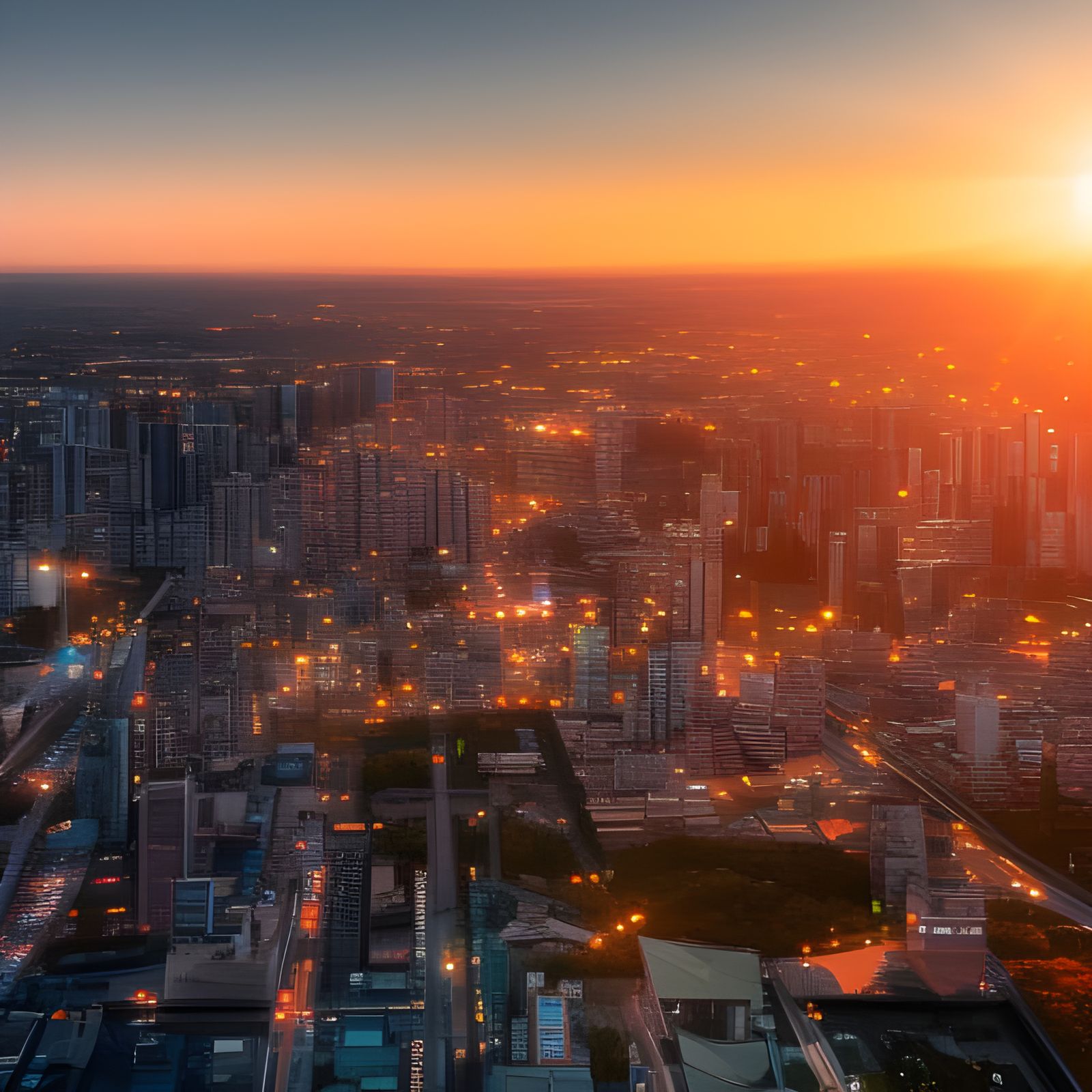 Futuristic Niigata city at sunset