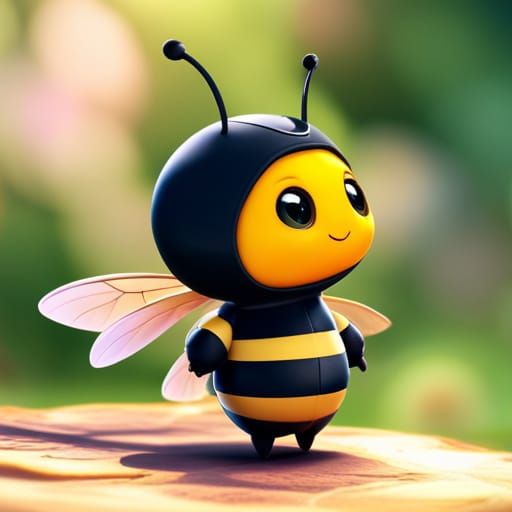 Adorable Fuzzy Bee Chibi in Detailed Digital Art