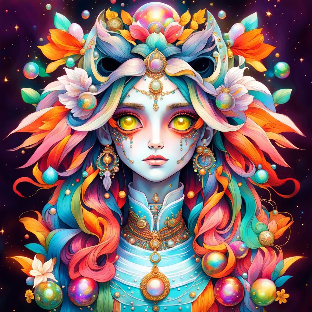 (intricately detailed imaginative painting of a beautiful goddess with ...