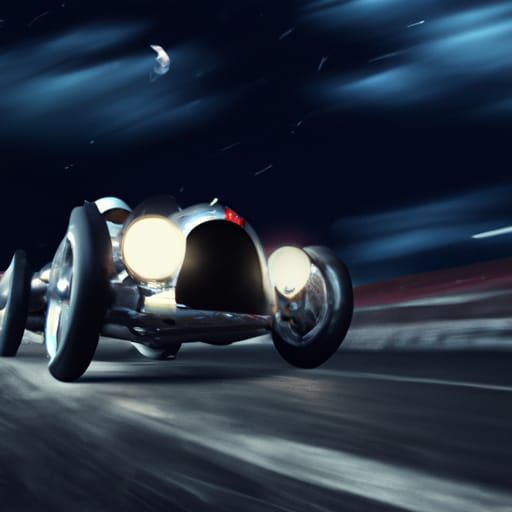 Retro car racing under night sky, shining