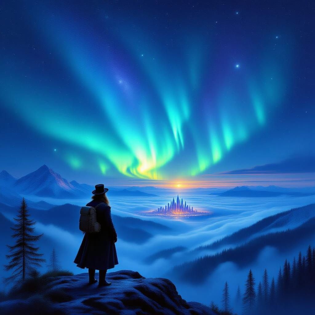 Explorer Views Cosmic Aurora City