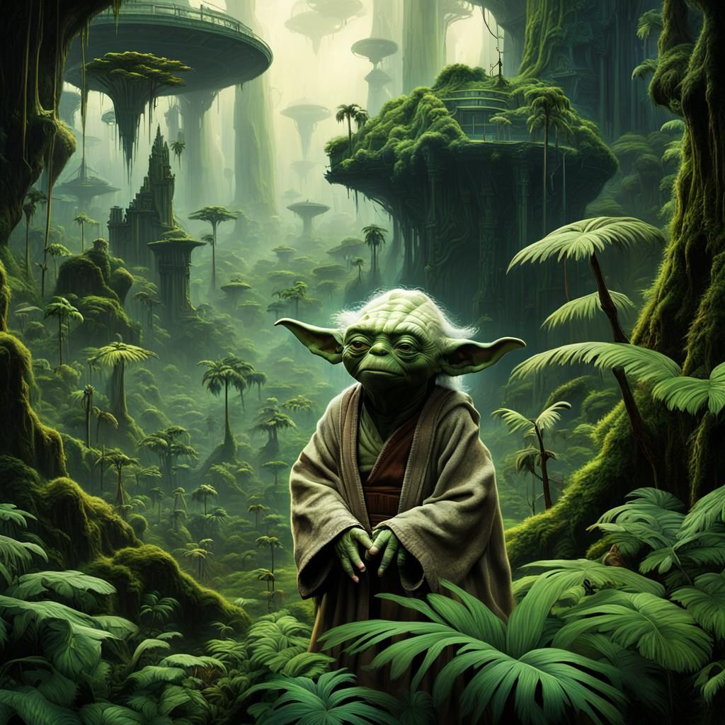 Yoda on a Rainforest Planet Epic cinematic brilliant stunning intricate ...