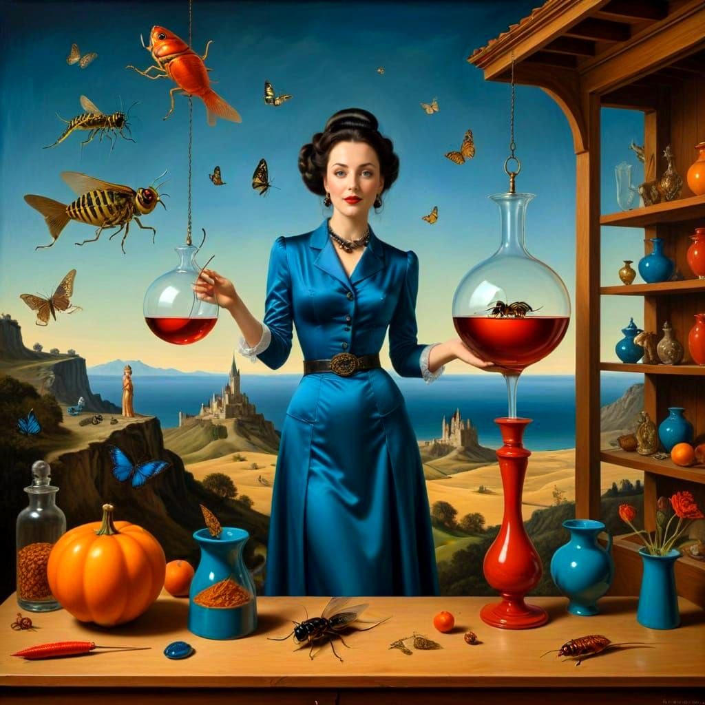 Elegant Lady in Whimsical Surreal Scene