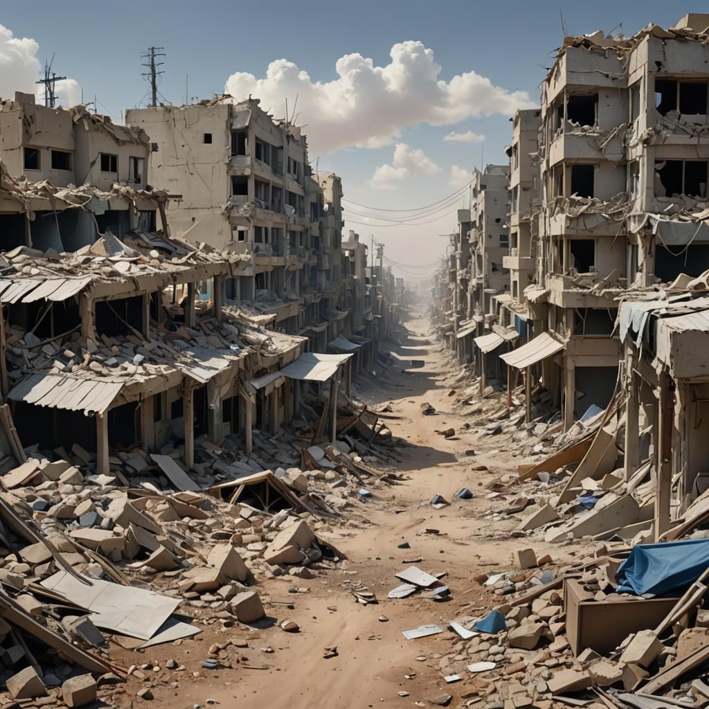 Gaza Ruins: Post-Apocalyptic Manga Cityscape