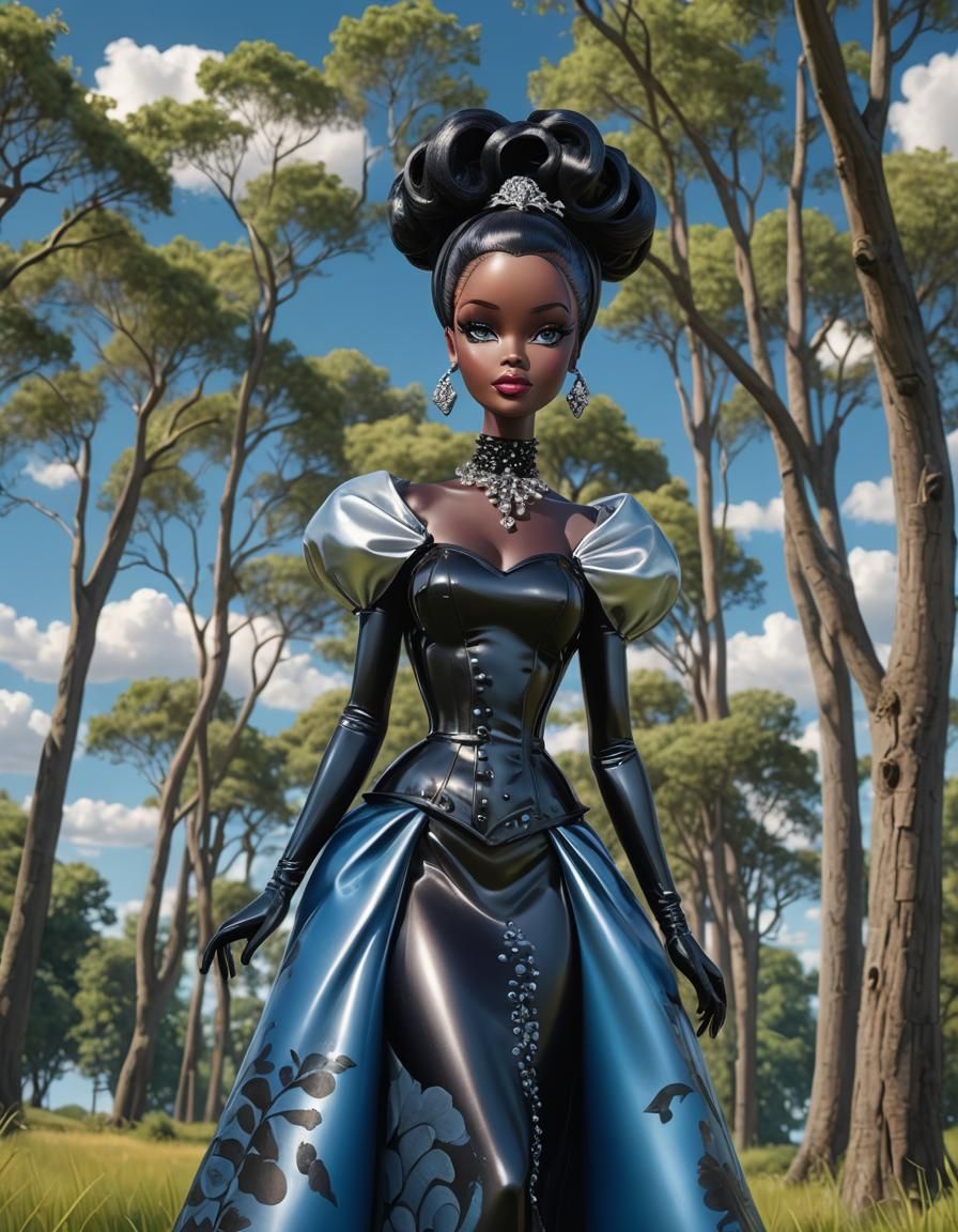 A captivating 3D toon-style portrait of a dark fantasy Barbi...