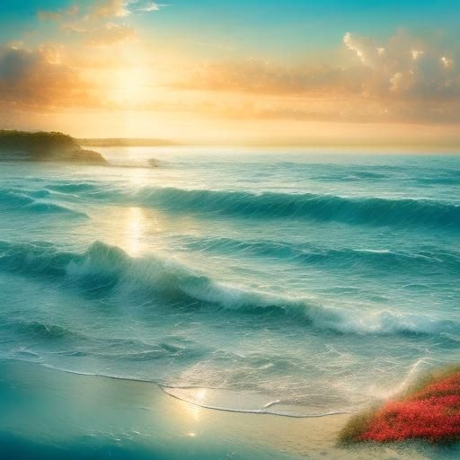 The lovers are standing at the sea shore, the morning brings a bright atmosphere with sunlight glistening on the sparkling water. Gentle wav...