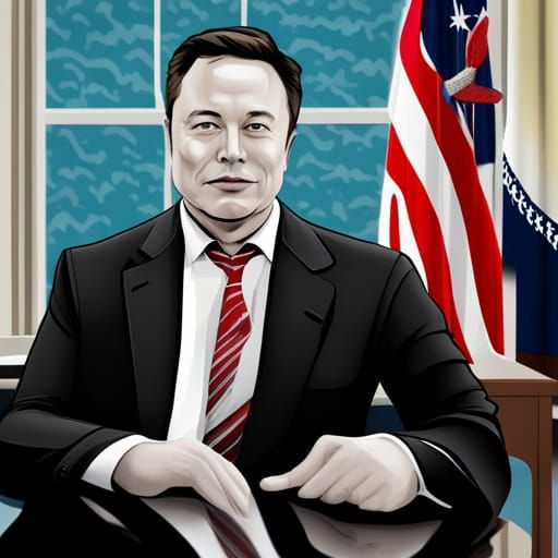 Elon Musk is the president of the United States and Oval Office behind the presidents desk, Oval