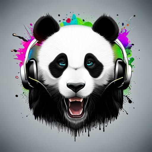 panda with headset on a splash, the image is vectorized and has white ...