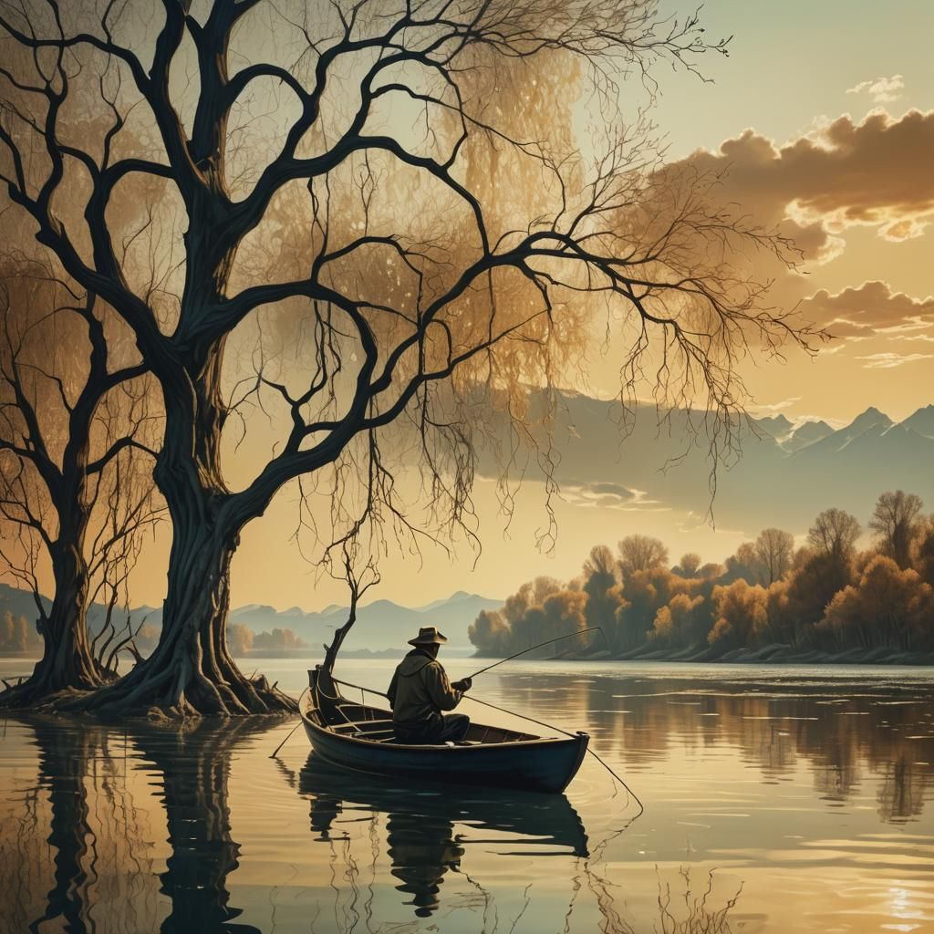 un pecheur en barque sur le lac   by @eric isambourg