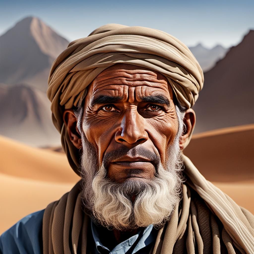 A 3D illustration of a real Tuareg man with a background con...