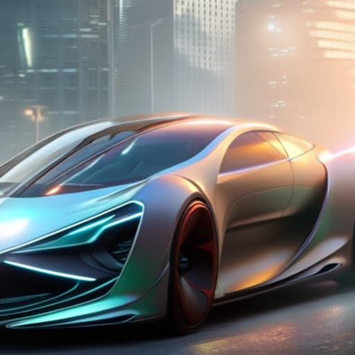 Futuristic car in futuristic city
