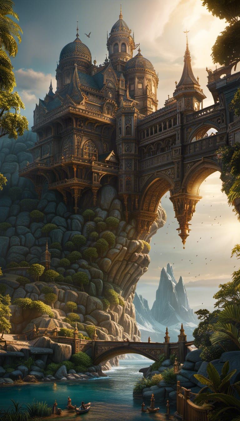 Fantasy serene Oceanside castle landscape, a masterpiece, 8k resolution, fantasy concept art, dynamic ...  by @Lennis