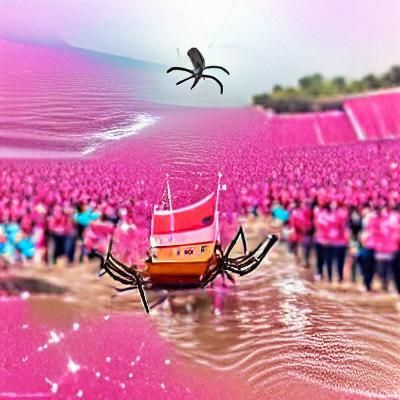 flying spider on pink sea