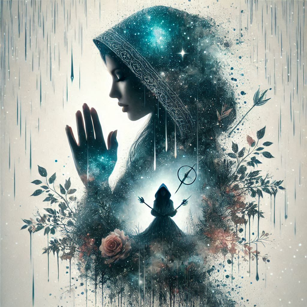 double exposure beautiful fantasy DALL-E 3 portrait landscape..