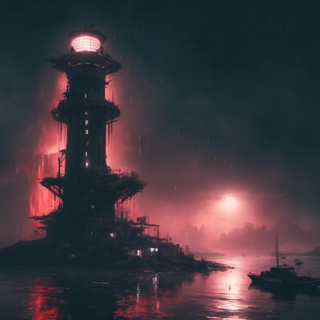 <lora:Macabre:1.0> dark scifi cyberpunk lighthouse illuminat...