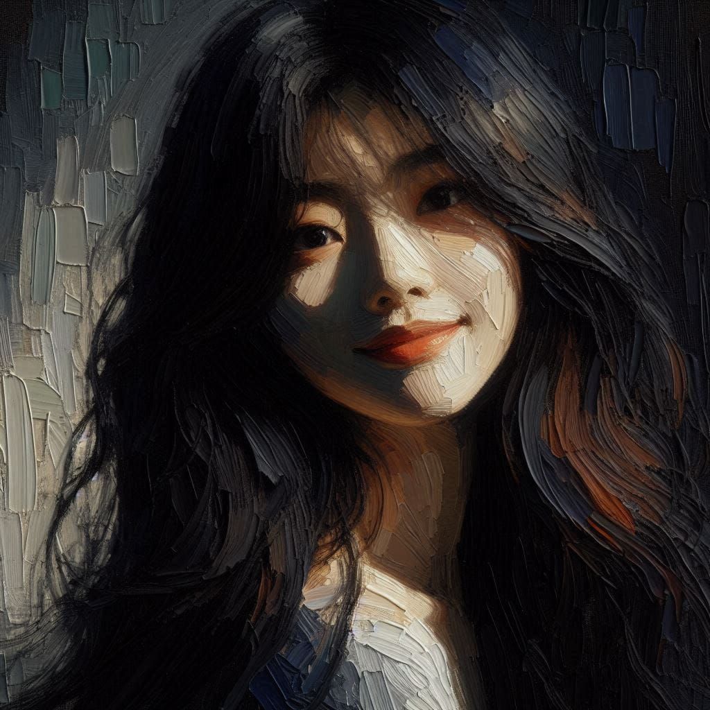 impasto potrait painting of a smile young  woman
