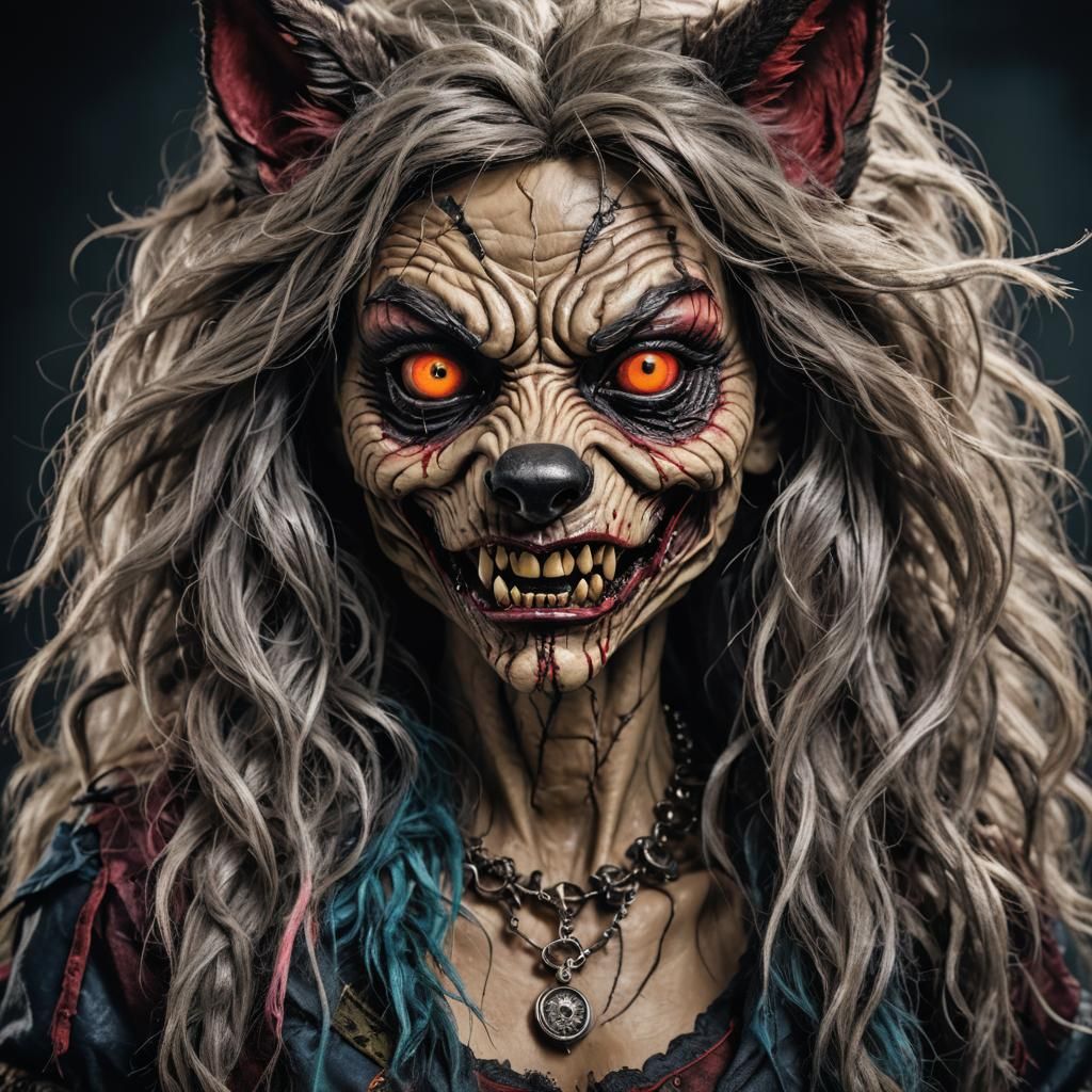  young pretty girl evil werewolf puppet transformation. Hyperdetailed, hyper realistic, ...  by @GrizzMum
