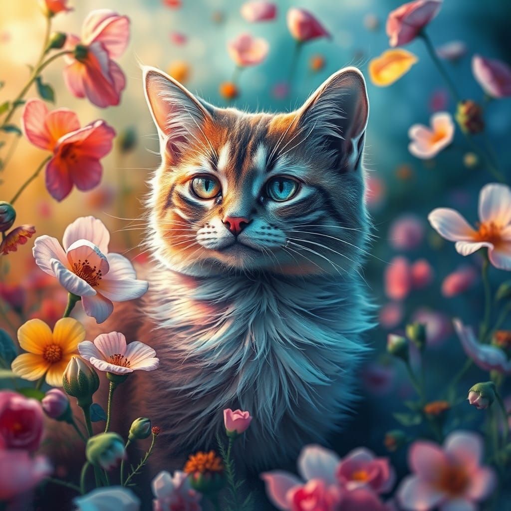 Cat in flowergarden