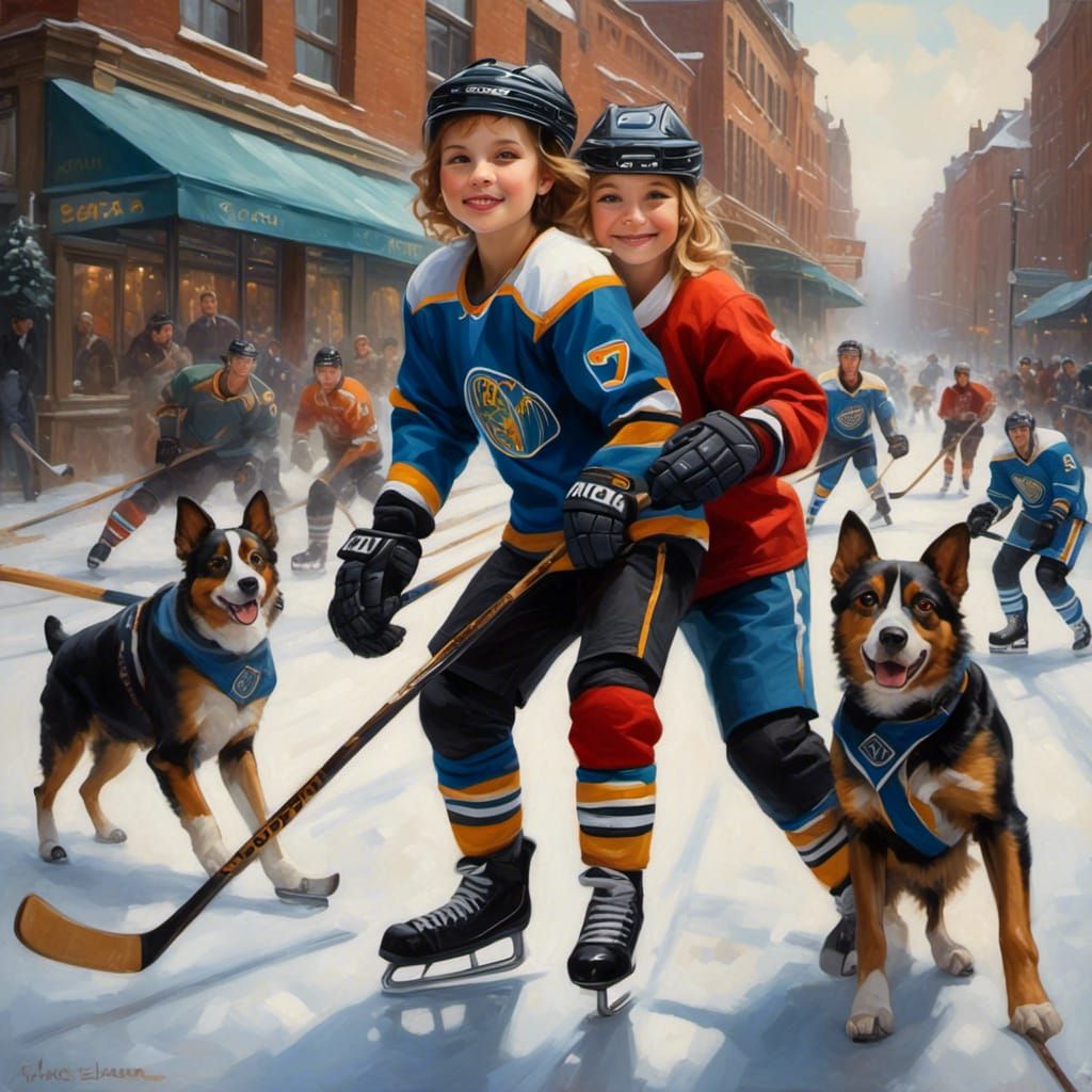 anthropomorphic dogs ::holding hockey sticks::playing hockey...