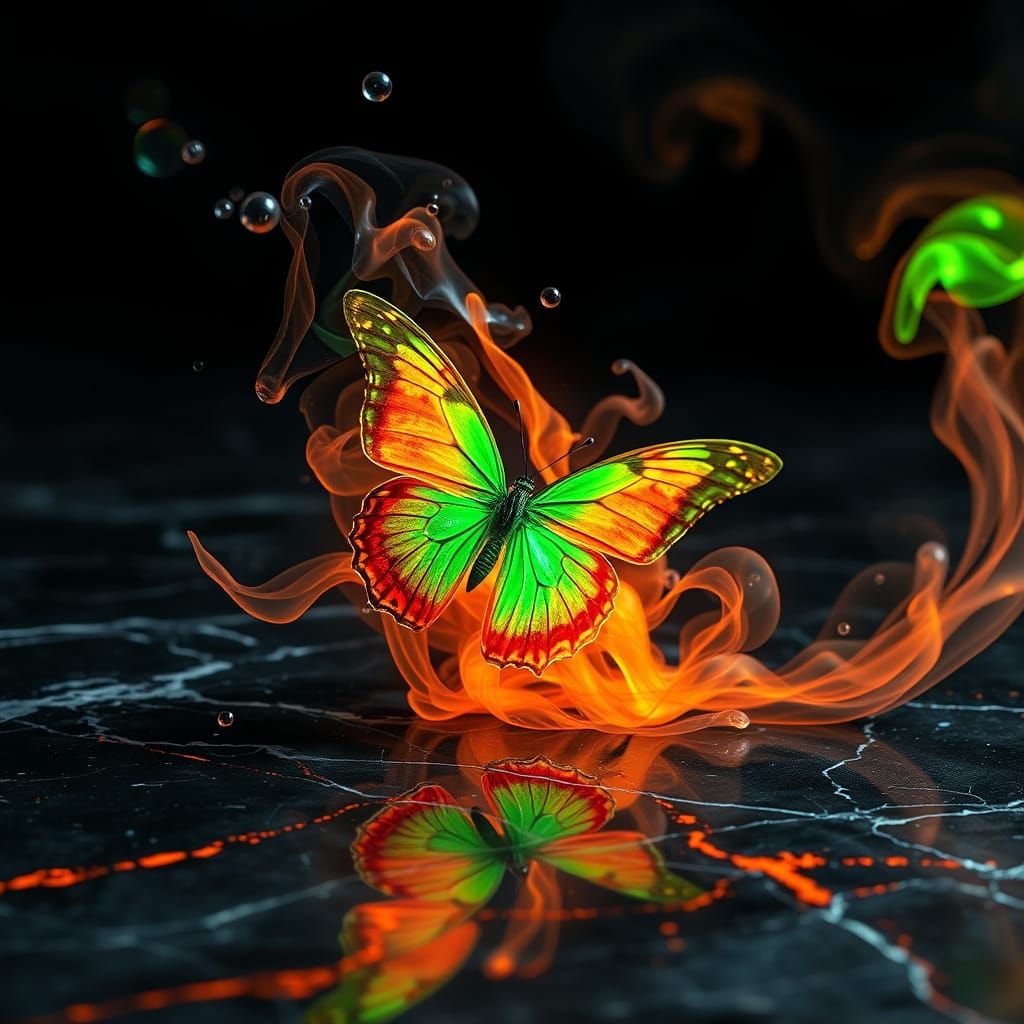 neon Green and orange butterfly  by @Victoria G