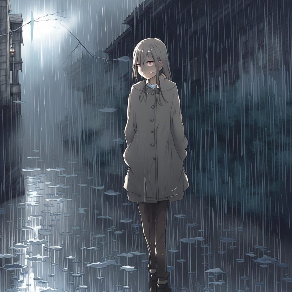 girl, sad, alone, rain, walking