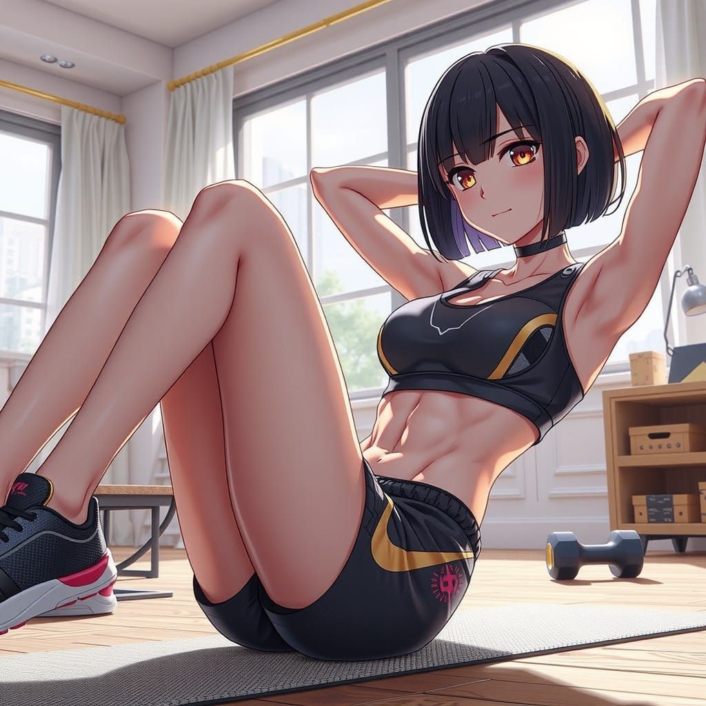 Anime Woman Training in Futuristic Home